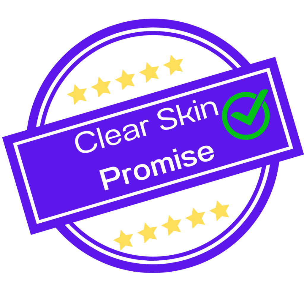 Clear skin Promise blue circle with text and stars
